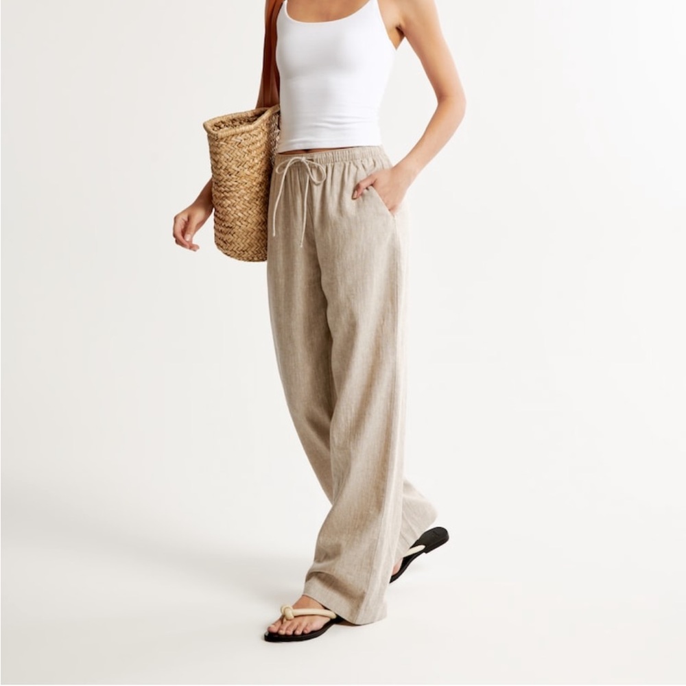 Abercrombie linen-blend pull-on wide leg pant